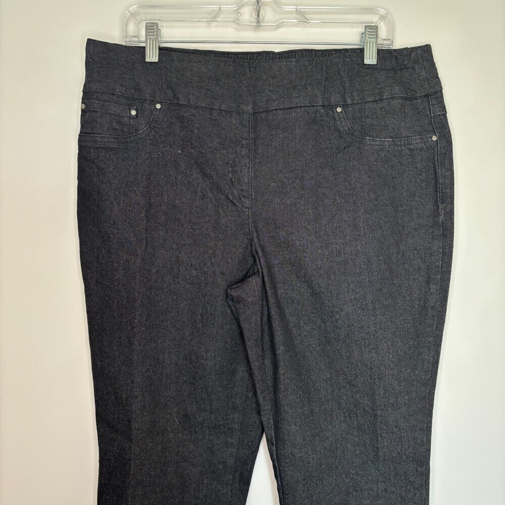 RUBY RD NEW Slimming Contour Waist Pull On Pant Womens 14 Petite Black Stretch